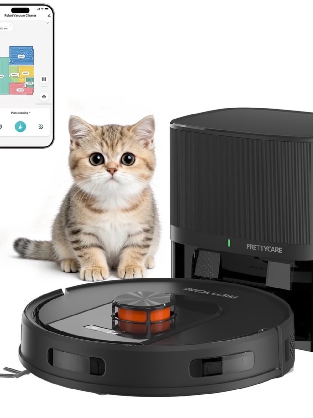 bnwob PrettyCare Robot Vacuum w Auto-Empty Base turned on 1x -my 🐶hated it